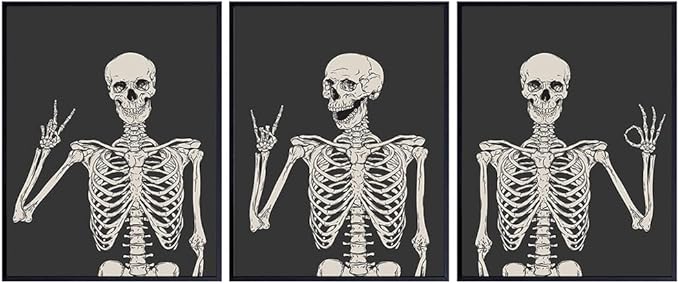 Skeleton Wall Art & Decor 11x14 - Halloween Wall Art - Goth Home Decor - Gothic Room Decoration, Pagan Gifts - Funny Skull Artwork, Bedroom Dorm Man cave - Men Boys Teens - Witchy Picture Poster Print
