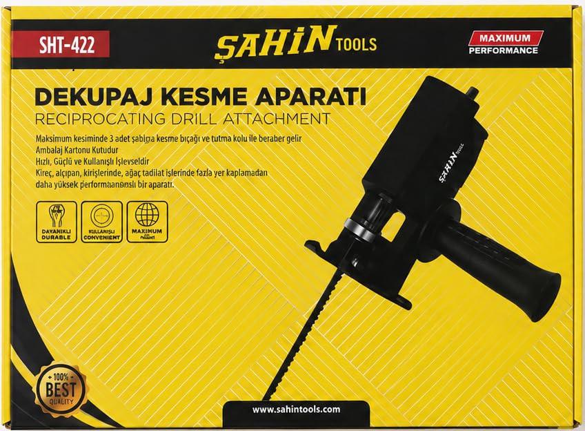 DORDOİ Şahin Dekupaj Kesme Aparatı Matkap Uyumlu Testere Aparatı 3 Adet Testere Bıçağı Dahil SHT-422