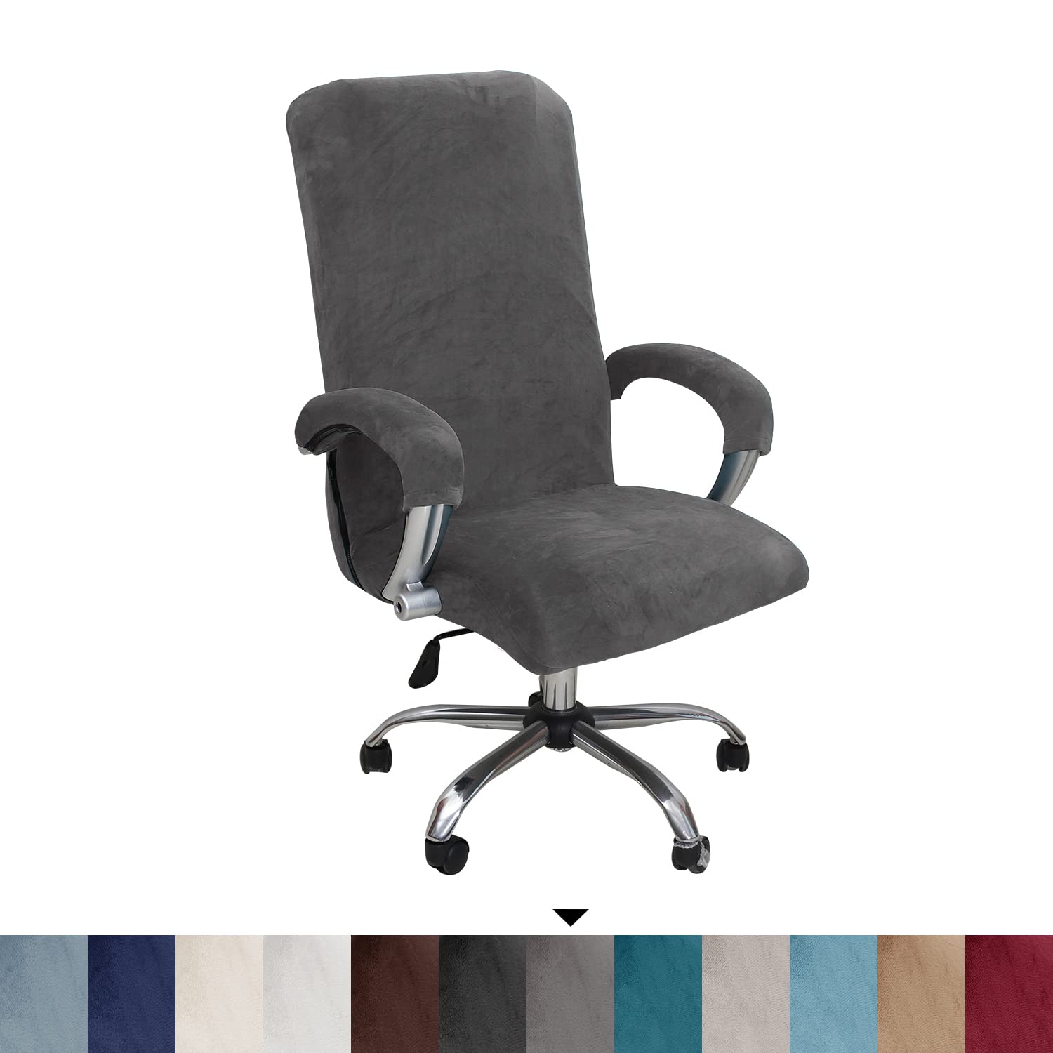 Bestenrose Velvet Office Chair Cover Stretch Computer Desk Armchair Cover Slipcover Replacement Washable Rotating Universal Chair Covers with Arm Cover (grey, Medium) โ image 1