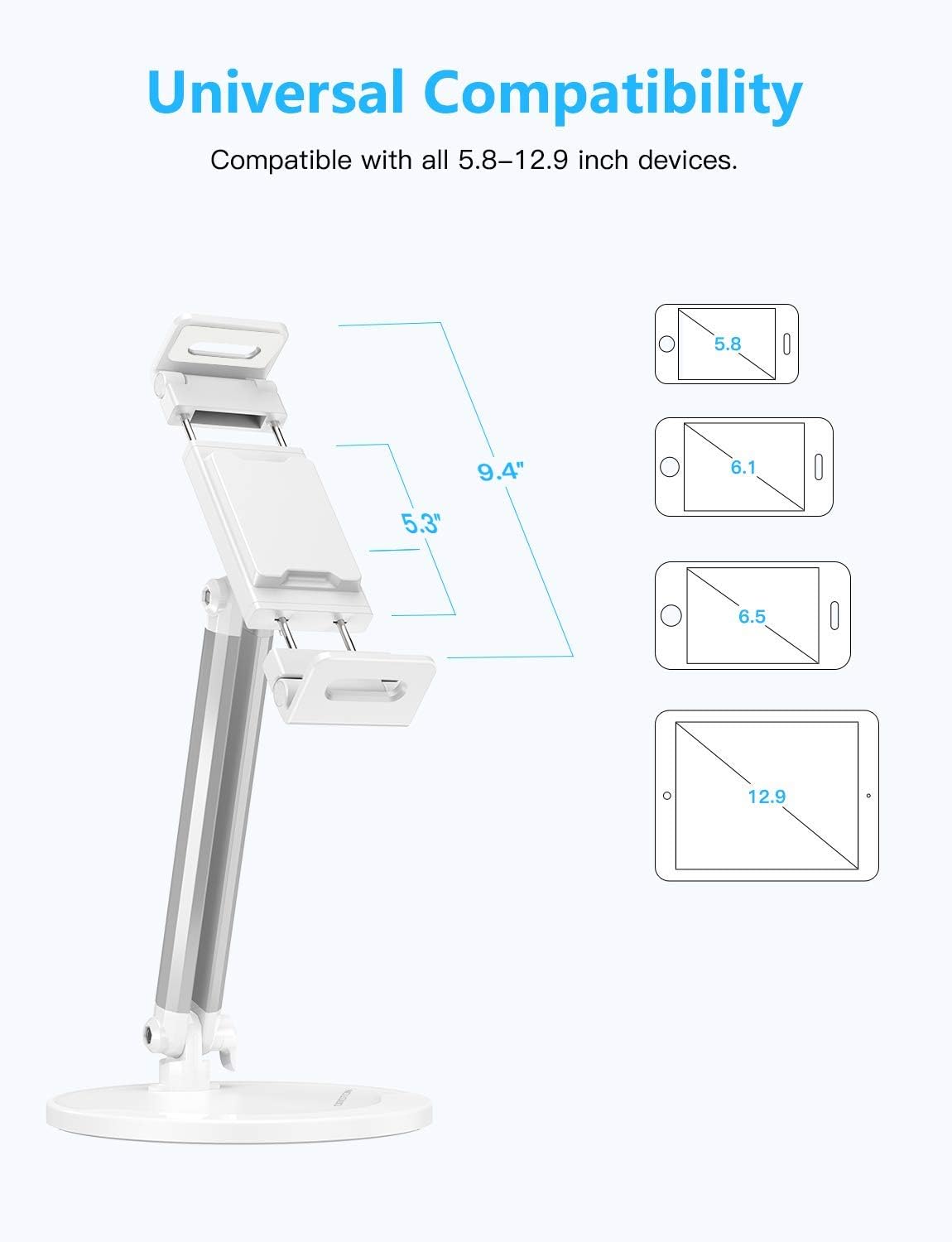 New Arrivals Tablet Stand Adjustable, OMOTON 360°Swivel iPad Stand, Aluminum Desktop Stand Holder Dock Compatible with iPad Air New iPad, Samsung Tabs(up to 5.8''-10.5''), Headset and Cell Phones ,White One-Day Sale: Up to 80% Off Tablet Stand Adjustable, OMOTON 360°Swivel iPad Stand, Aluminum Desktop Stand Holder Dock Compatible with iPad Air New iPad, Samsung Tabs(up to 5.8''-10.5''), Headset and Cell Phones ,White