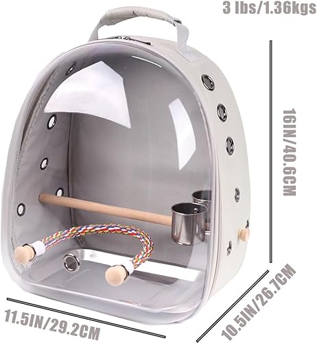 Miniatura 2 de Mochila para pájaros con soporte de perca, vasos de agua para alimentos, cápsula espacial de astronauta, ventana de burbujas transparente, mochila