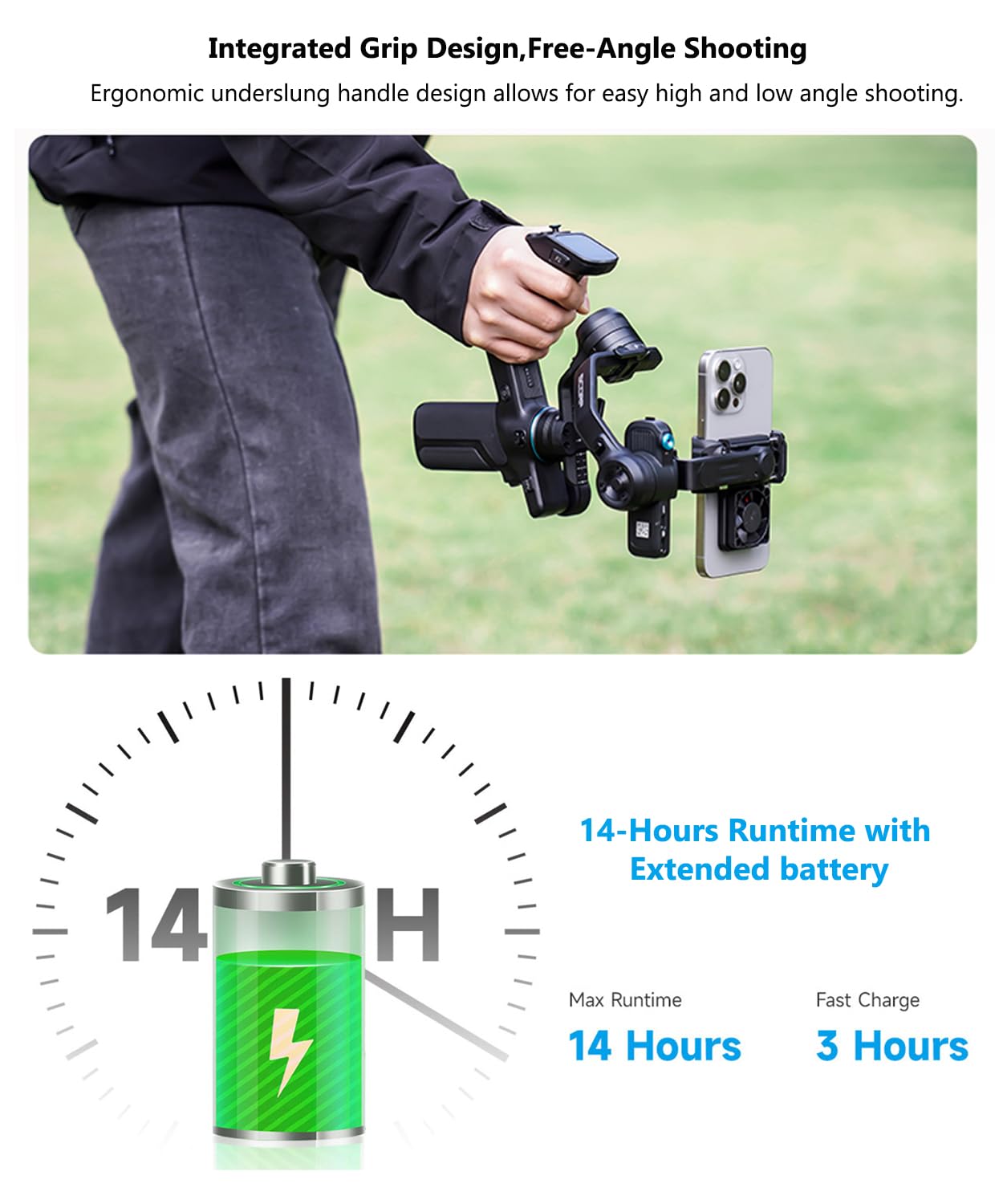 FeiyuTech Scorp Mini 3 Stabilizzatore Gimbal per iPhone Android a 3 assi con Tracciamento AI Incorporato, Carico Utile di 2KG, Ventola di Raffreddamento e Design Dell'impugnatura, Touch Screen