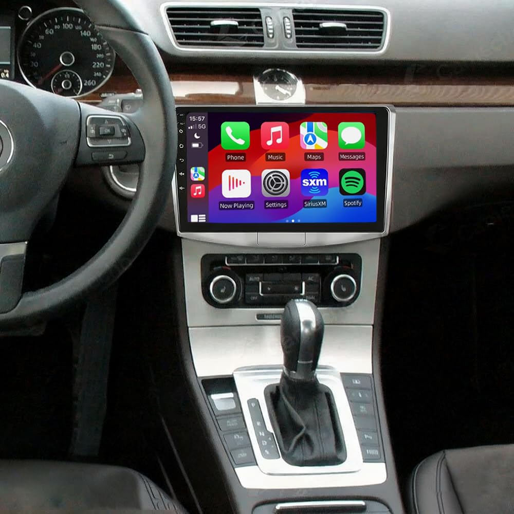 Radio de Coche Doble DIN de 9" para Passat B6 2007-2011 con navegador GPS, Carplay inalámbrico, Pantalla IPS de 14 Pulgadas, Bluetooth estéreo, cámara de Marcha atrás, Mirror Link, FM/RDS, SWC 2+32G