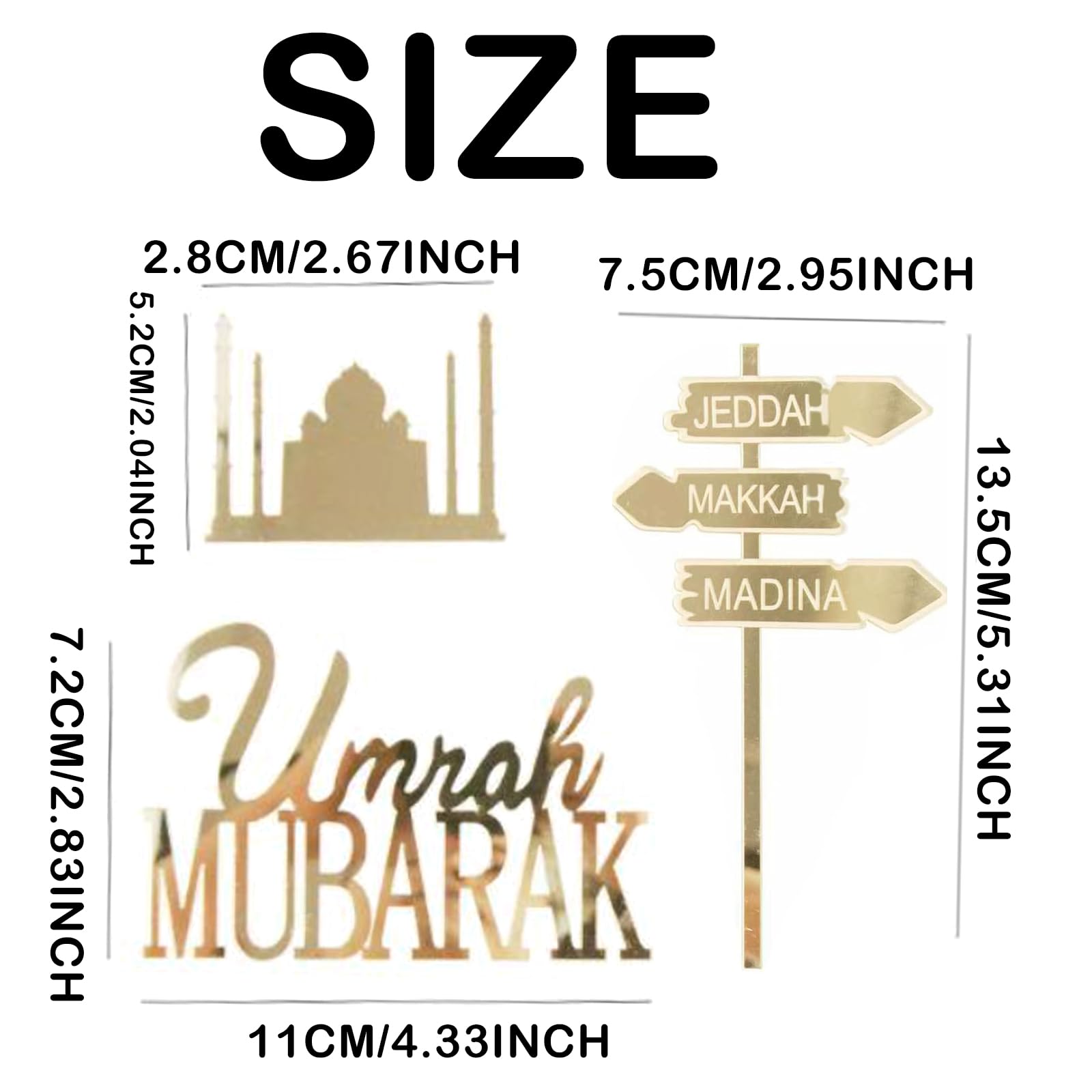 Umrah Mubarak Cake Topper, 3PCS Set including Letters - Image 2
