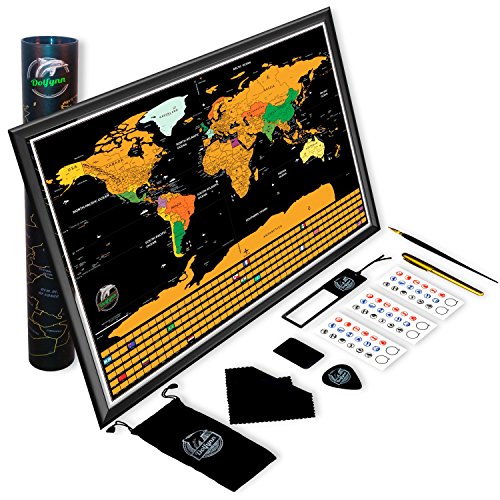 Scratch Off Map Of The World With States - Travel Poster With Smooth Gold Foil On Thick Glossy Paper - Set Of 10 Apt Accessories - Perfect Gift Ready Packaging