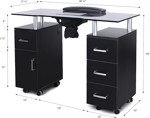 Miniatura 3 de Mesa de manicura GLASS GLOW BLACK II Salon Nail Table Salon Muebles y equipos, versión ligera