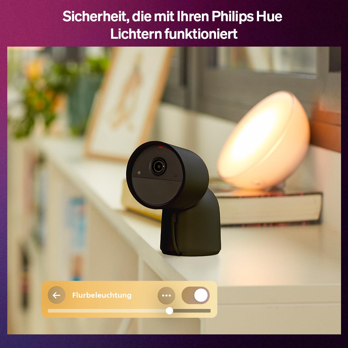 Philips Hue Secure Desktop-Überwachungskamera, Außenkamera mit 2K-Videoauflösung, Videoüberwachung mit Sofortbenachrichtigungen, Zwei-Wege-Audio, Integration Lichtern, Schwarz