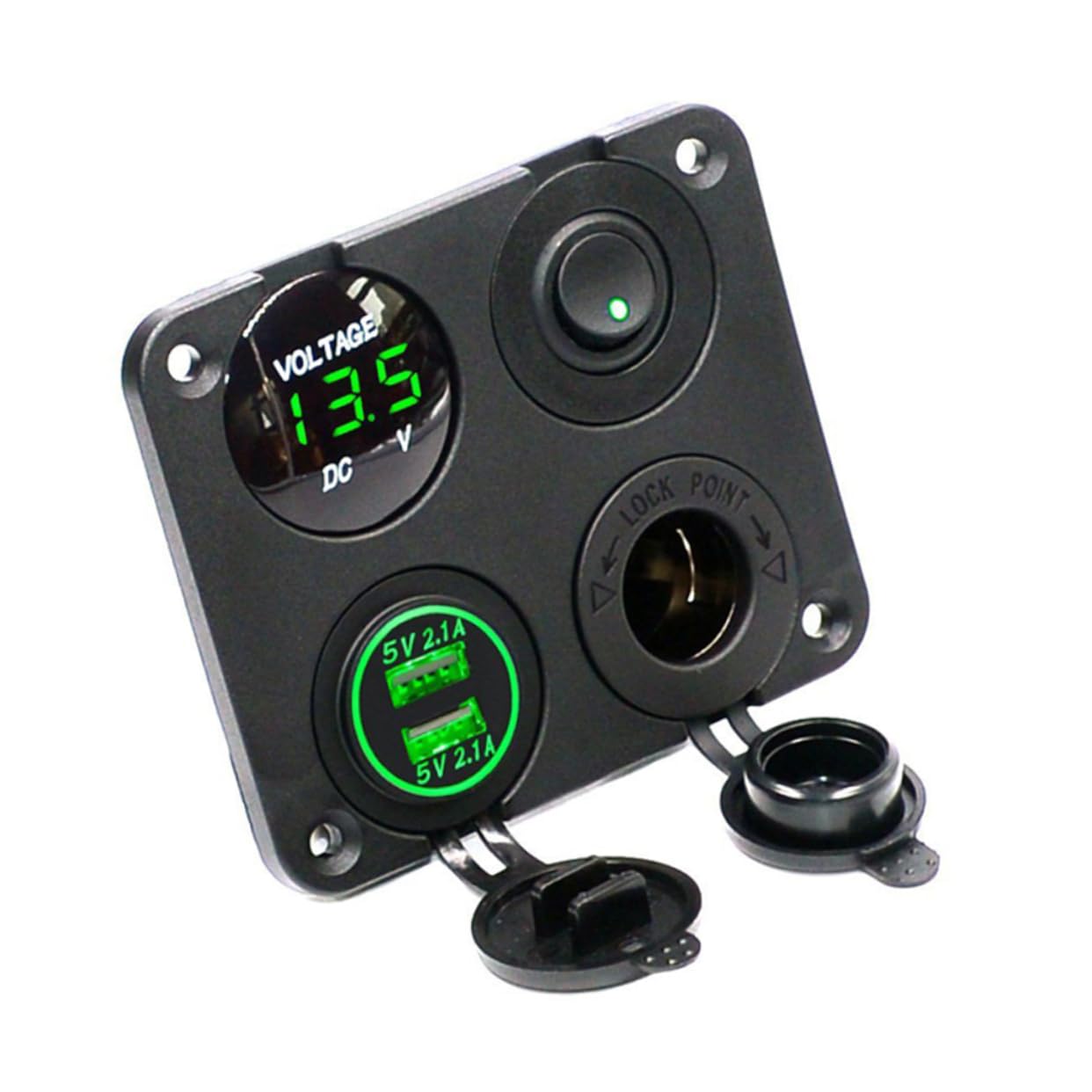 Housoutil 2.1a Cargador De Coche Usb Voltímetro Led De Dos Puertos Usb Enchufe De Corriente Para Coche y Barco