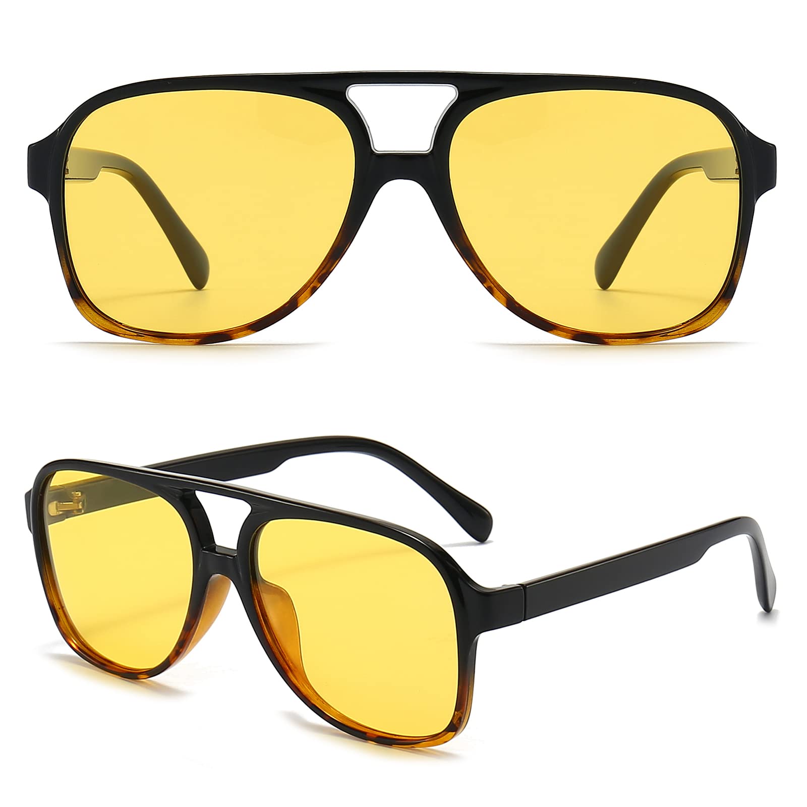 Long Keeper Night Driving Glasses - Night Vision Driving Glasses Anti Glare Polarised Yellow Sunglasses 70s Style for Mens Womens - Image 2