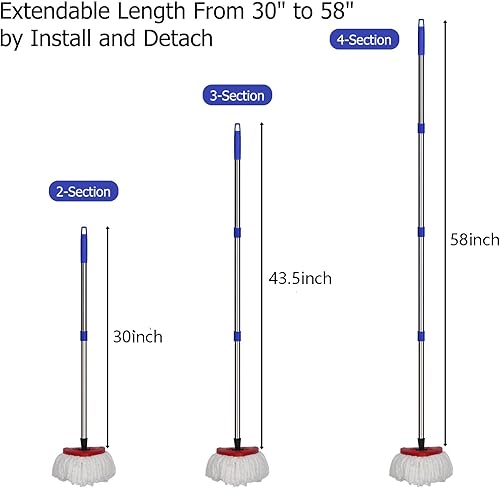 Miniatura 3 de Mango de trapeador, paquete de 2 unidades de acero inoxidable de 58 pulgadas, compatible con repuestos y escobas O Ceda, extremo de junta roscada