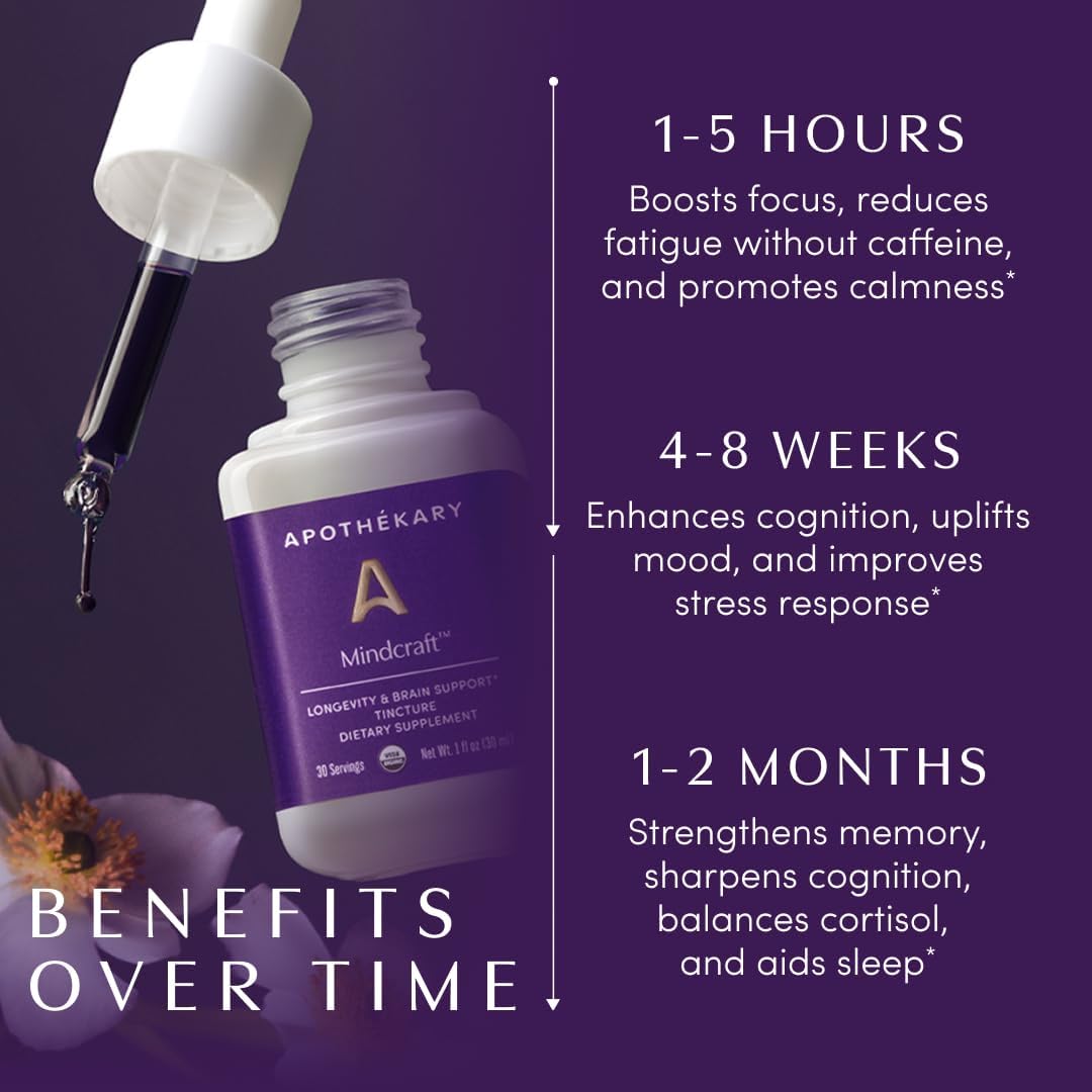 Apothékary Mindcraft, Supports Focus, Cognition, Longevity, and Anti-Aging, Fast-Acting Herbal Liquid Drops with Lion’s Mane and Cordyceps, Certified Organic, Made in USA, 1 fl oz, 30 Servings - Image 7