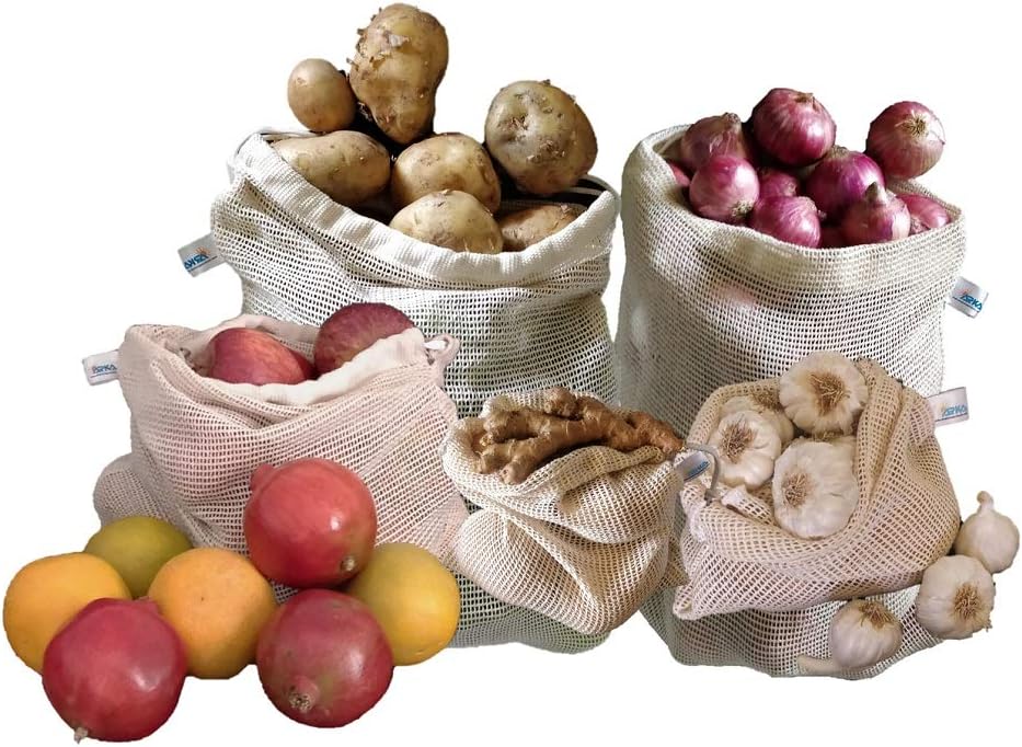 Arka Home Products 100% Cotton Net Bags for Vegetables and Fruits Storage Eco-Friendly, Non-Toxic, Washable, Reusable (Off-White) (9)
