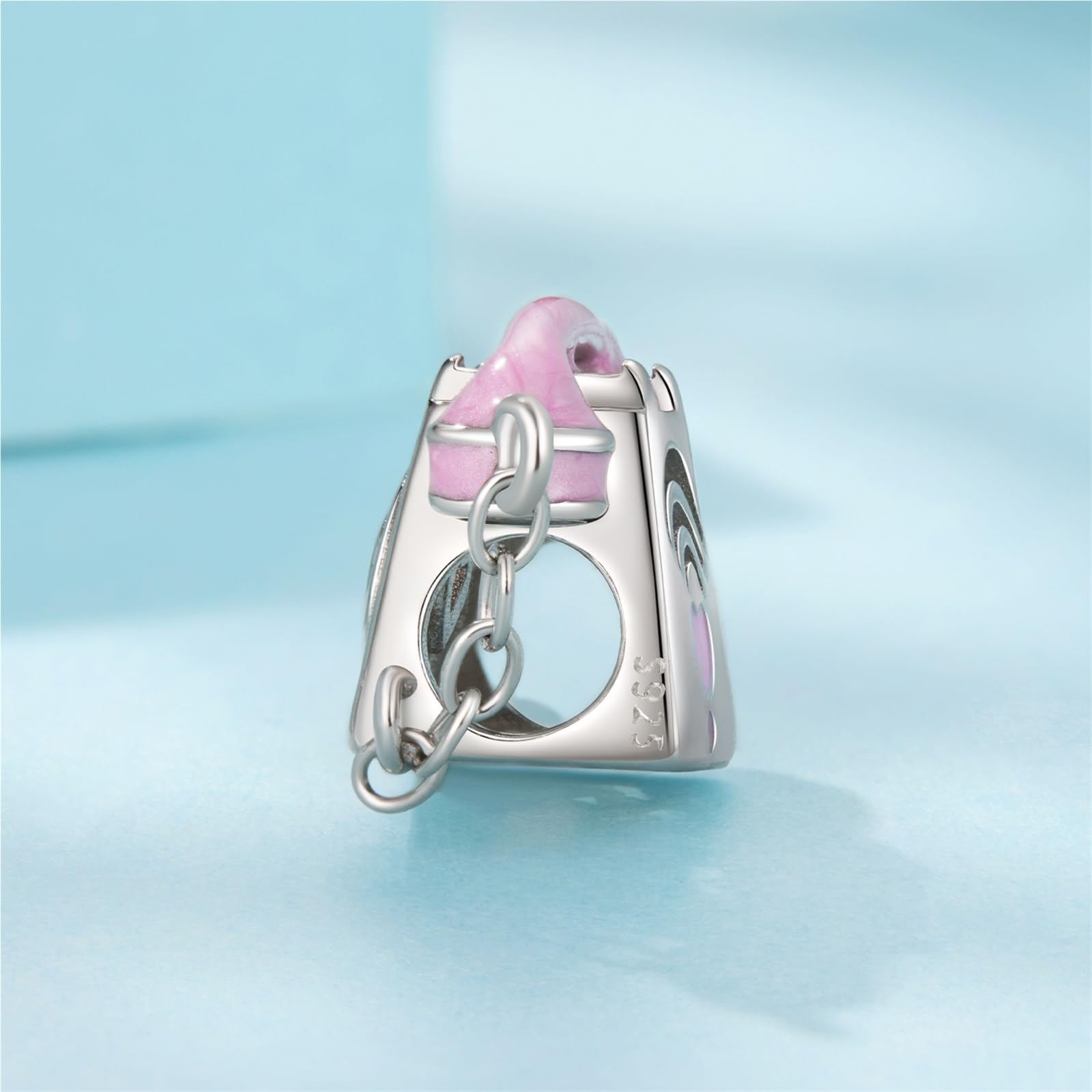 Dijes de cuentas de plata de ley 925: colgante vintage de teléfono rosa con circonita 3A y triple baño de platino. Ideales for hacer tú mismo, compatibles con Pandora, Biagi, Troll y Chamilia (