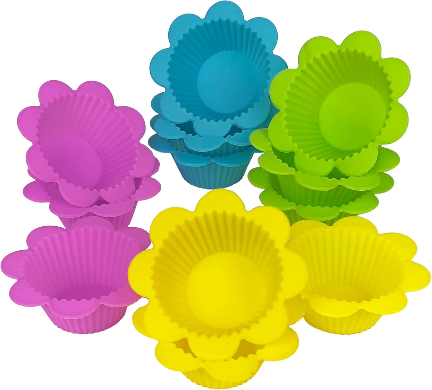 Exultimate Moldes de silicona para magdalenas, suministros para hornear, con forma de flor, juego de 12