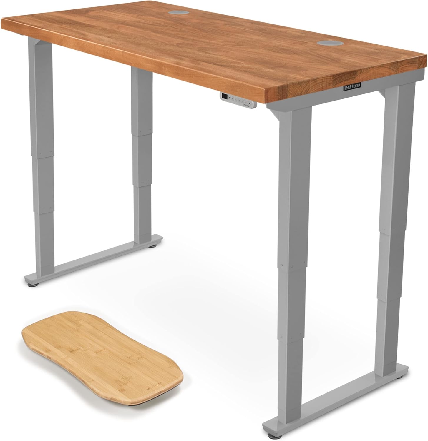UPLIFT V2 Standing Desk with African Mahogany Wood Desktop, 4Leg