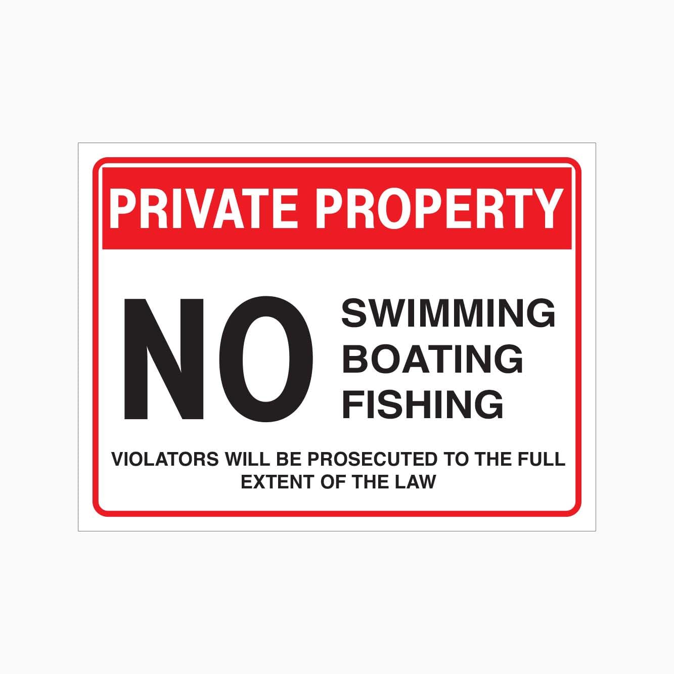 PRIVATE PROPERTY NO SWIMMING, BOATING AND FISHING Sign Metal Tin Sign 12x8 inch for Industrial & Commercial Series