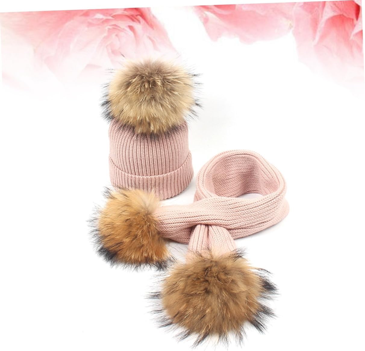 NOLITOY 2Pcs Hat and Scarf Set Warm Pink Scorpion Hair Ball Beanie for Boys Thickened Knit Winter Accessories for Outdoor Sports Activities