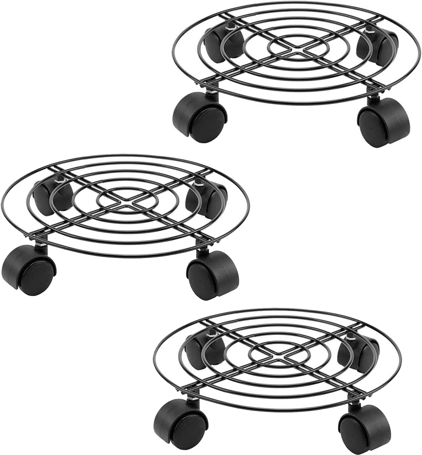 3 Pack Heavy Duty Plant Caddy with Wheels, 27cm Round Metal Potted Trolley - Movable Plant Dolly for Indoor & Outdoor Use