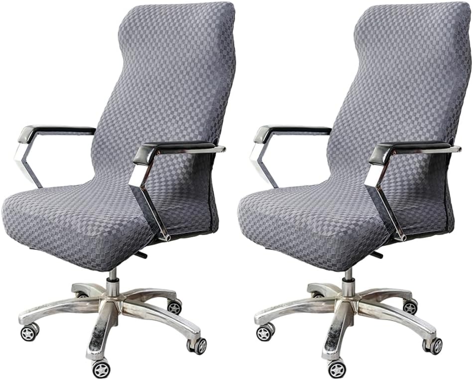 Office Chair Cover 2 Pack, Stretch Computer Chairs Covers with Zipper Universal Washable Rotating Chair Slipcover Protector for Swivel Armchair Decorative,Dark Gray 2 Pack