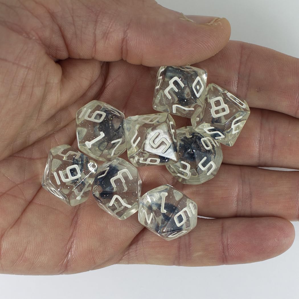 Starfarer Sci-Fi D10 Dice - 'Polaris' - Transparent with Blue Swirls - Image 4