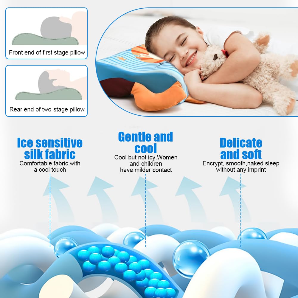 Oreiller Enfant, 45 x 27 x 6 cm Coussin pour Enfant, Respirant, Confortable, Détachable, Oreiller Ergonomique Enfants, CoussinEnfants, Coussin Bebe pour Enfants à Aartir de 3 Ans