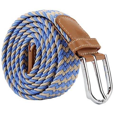 XJSGS Men's Belts Stretch Woven Belts Vintage Casual Woven Belts for Men and Women Multicolor Woven Stretch Belts(Beige&Blue) Cover