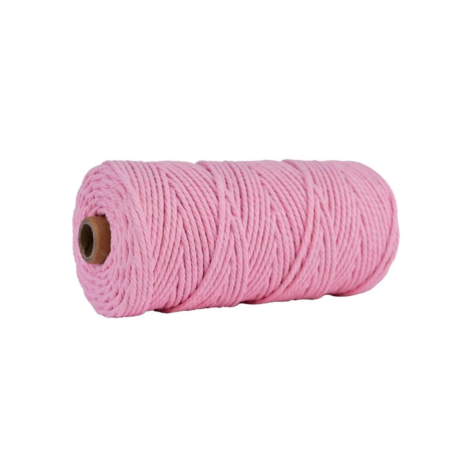 Spago in cotone, Corda di cotone multicolore da 3 mm x 100 m, cordino for arazzi intrecciati a mano fai da te(Pink)