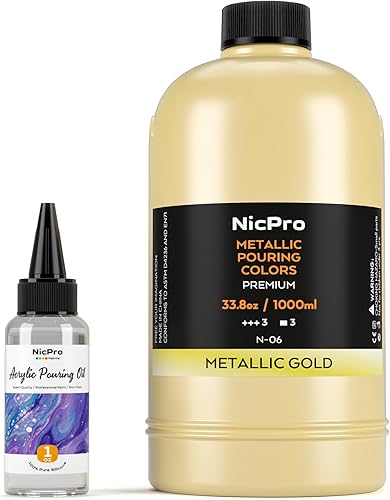 Miniatura 12 de Nicpro Pintura acrílica blanca metálica de color perla para verter, suministros de pintura premezclada de 33.8 onzas con aceite de silicona