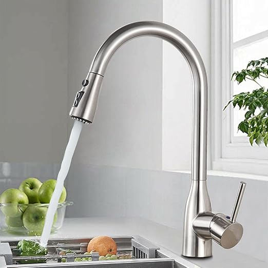 Stainless Steel Tap Kitchen Sink Faucet Pull Out Sprayer with Cover Swivel Spout Faucet