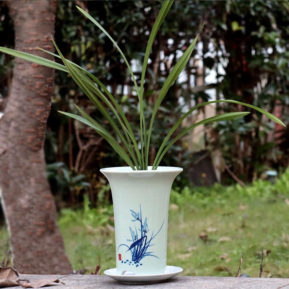 DFGHNBVC Orchid Pot With Holes Saucer Ceramic. Indoor Or Outdoor Large Pot For Orchid Care Root Health With Precise Aeration Drainage – Durable For Repotting Or New Plants,8.27