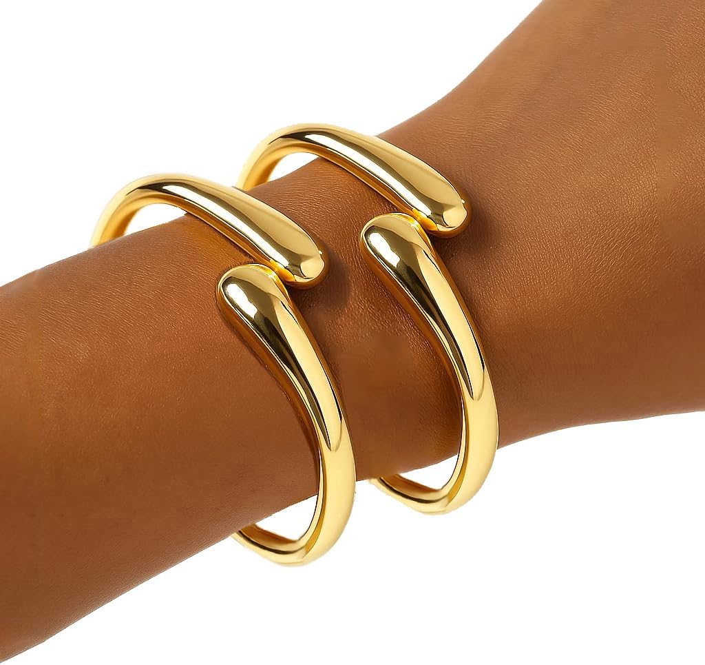 Gold Bangle Bracelets for Women Teens Trendy Chunky Adjustable Twist Cuff Bracelet Jewelry Gifts - Image 3