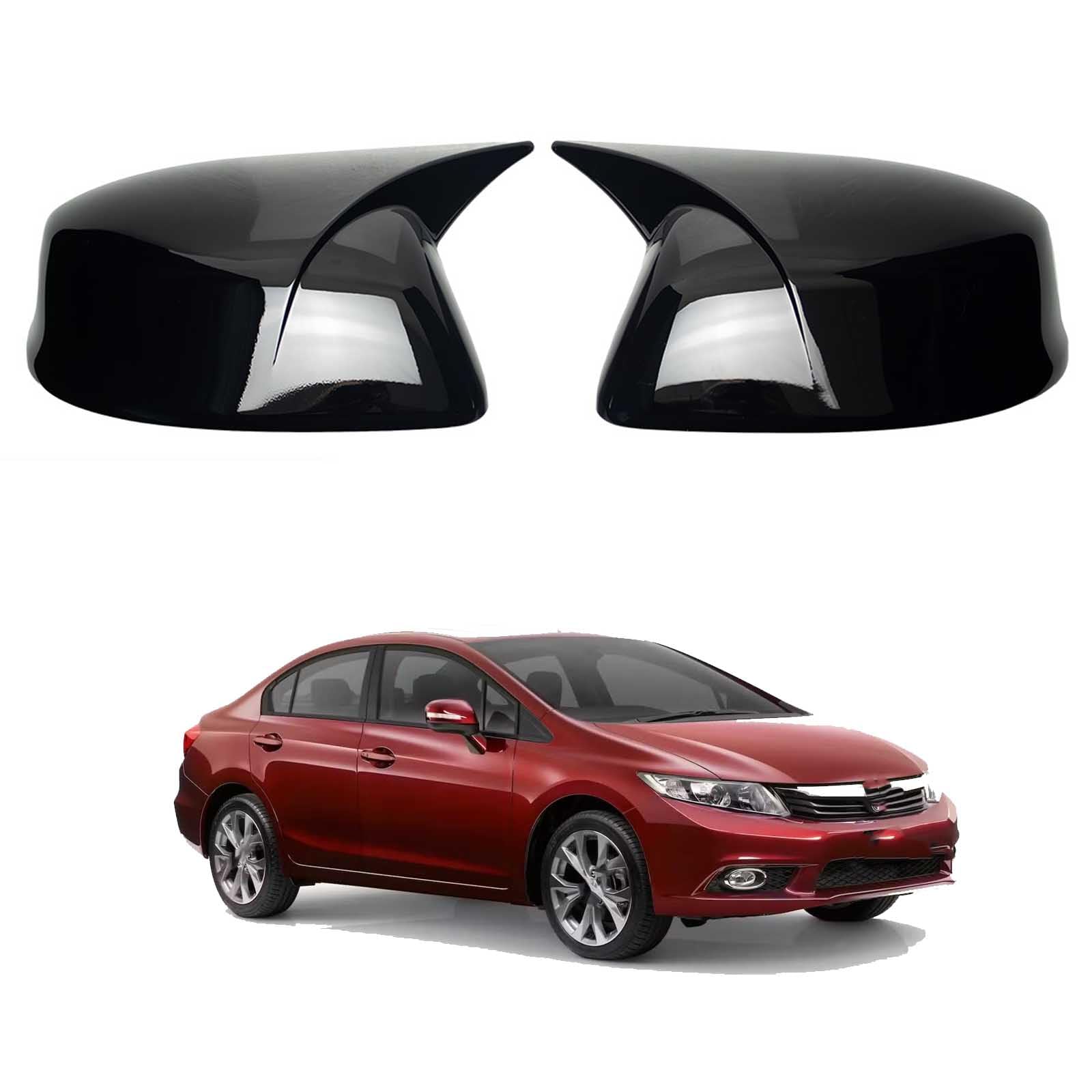 PAPEP Door Mirror Cover Caps for Civic 2012-2015, Left Right Side Wing Rearview Mirror Cover Lid 2 Pieces Exterior Styling Accessory,Glossy black