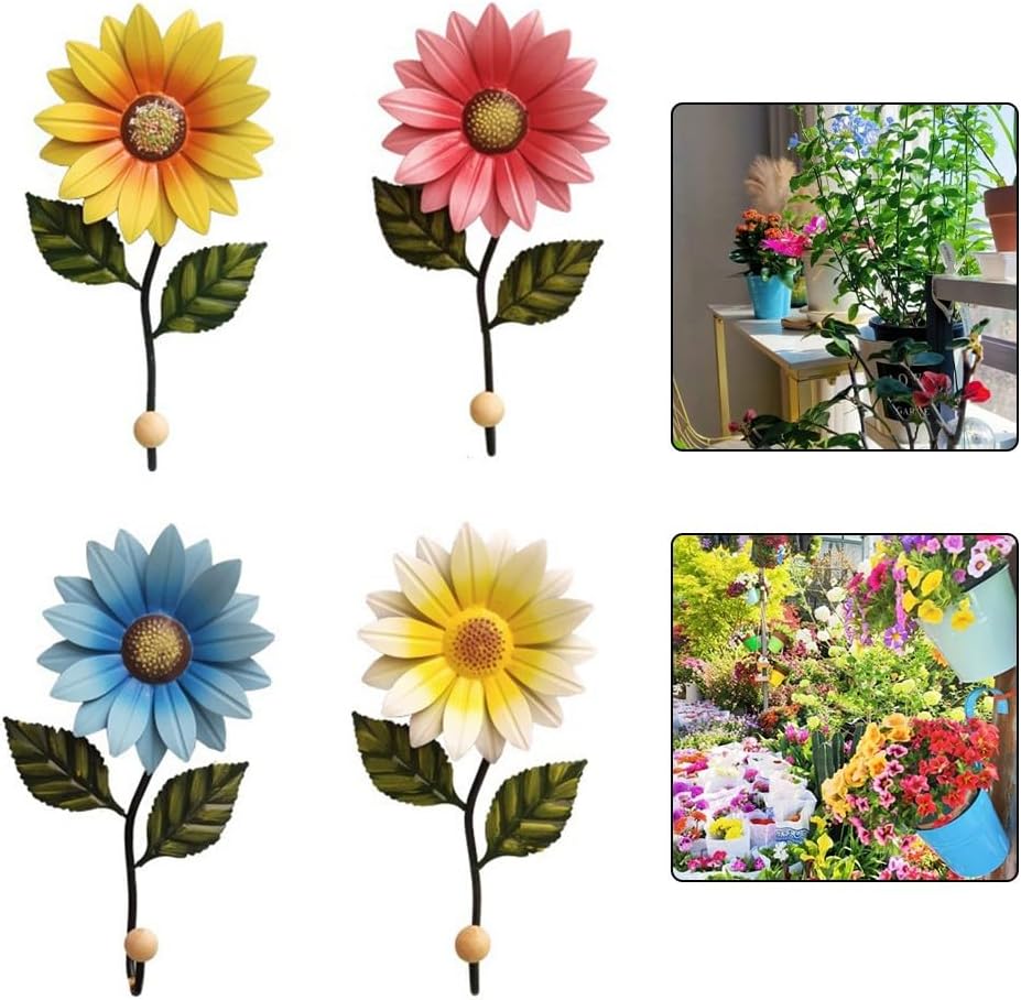 Set of 4 Decorative Metal Flower Hooks for Hanging Towels for Keys Bags Wall Mounted for Entryway Bathroom Kitchen Storage