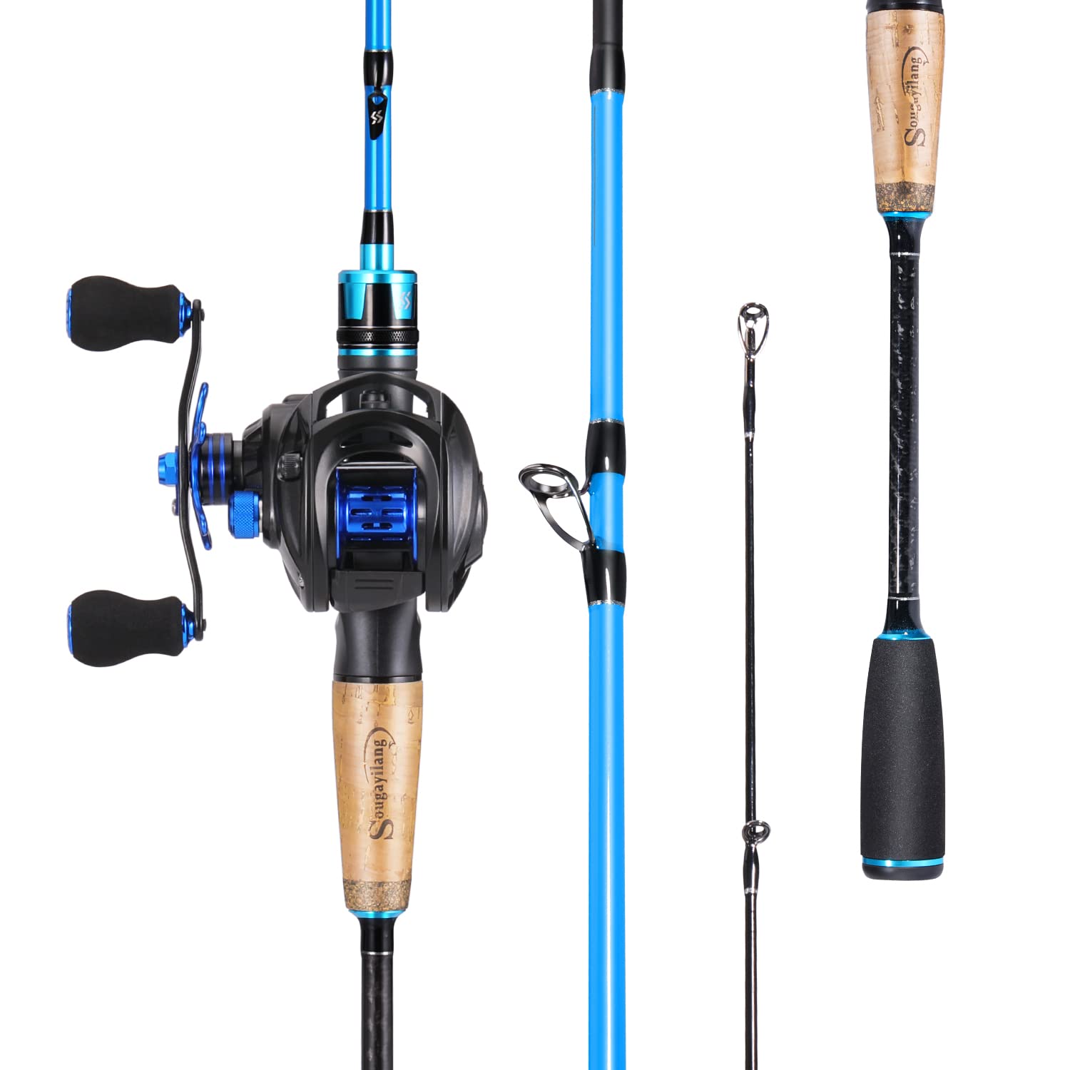 Sougayilang Baitcaster Combo, Fishing Rod and Reel Combo, 2-Piece Fishing Pole with Baitcasting Reel Combo Fishing Gear