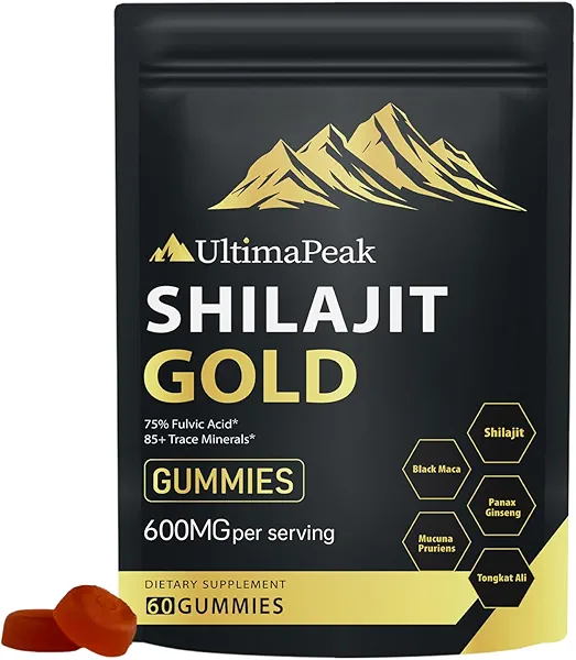 ultimapeak Shilajit Gummies for Men & Women –85+ Trace Minerals & 75% Fulvic Acid, Non-GMO Vegan, 100% Natural, 60 Gummies (1)