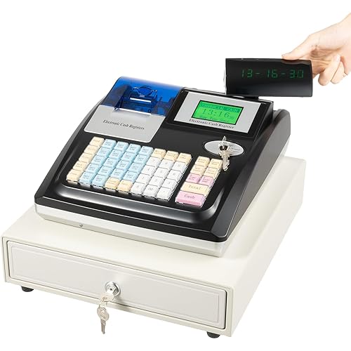 Cash Register for Small Business, Electronic Commercial Cash Register, with Lock, 48 Keys, 8 Digital Dual Display, Pos System for Retail Restaurant Supermarket