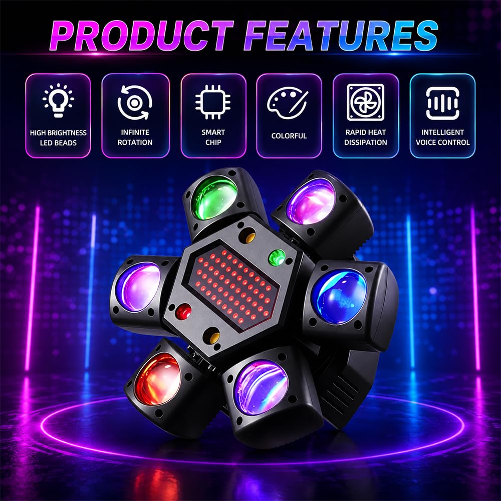Discolicht Partylicht, HOVCEH DMX 512 Disco Licht mit Fernbedienung & Soundaktivierung, LED RGB Party Laser mit 540°-Drehung, Musikgesteuert DJ Disco Lichter für DJ Bar Hochzeit Geburtstag