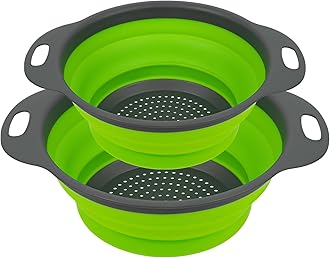 2 Pack Collapsible Colander Set, Round Silicone Folding Collapsible Strainers with Plastic Handles, Eco-Friendly Food Strainer for Kitchen Draining Pasta Vegetables Fruits-1 Large and 1 Small
