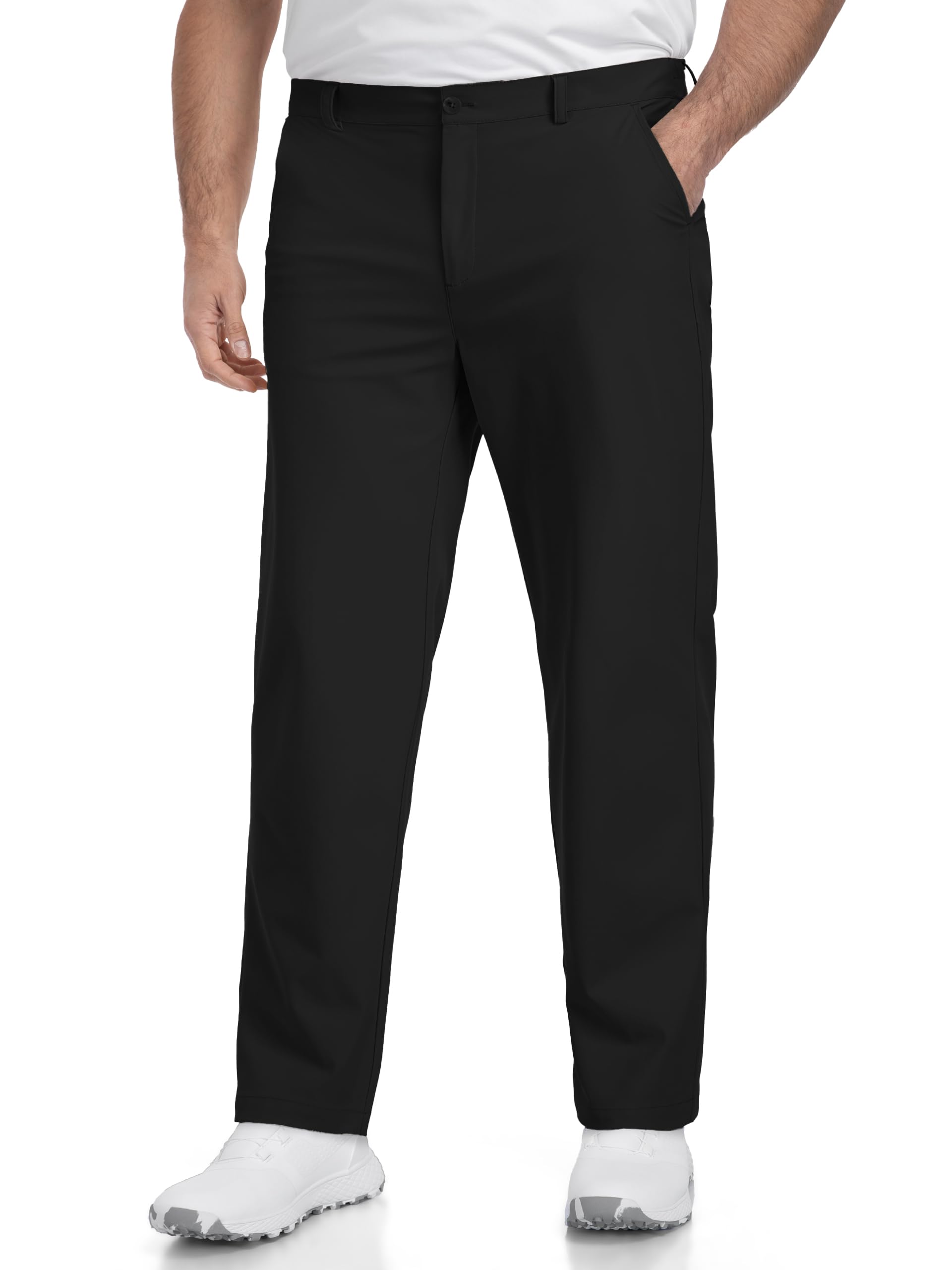 Photo 1 of Tallemon Big & Tall Men Golf Dress Pants Stretch Work Trousers Lightweight Casual Comfy Slacks with Pockets, Black, 42x30