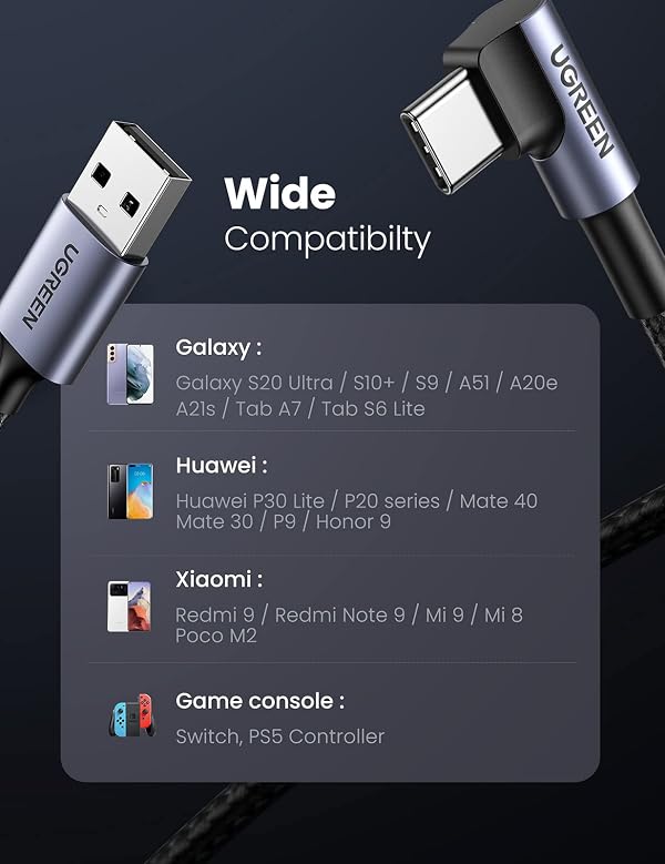 UGREEN Right Angle USB C Cable, USB A to USB C Cable 90 Degree Type C Cord Compatible with iPhone 16/16 Plus/16 Pro/16 Pro Max/15, Galaxy S24/S23/S10/S10+, iPad mini 6/Air 5, Pixel 8/7, 10FT by UGREEN - Image 7