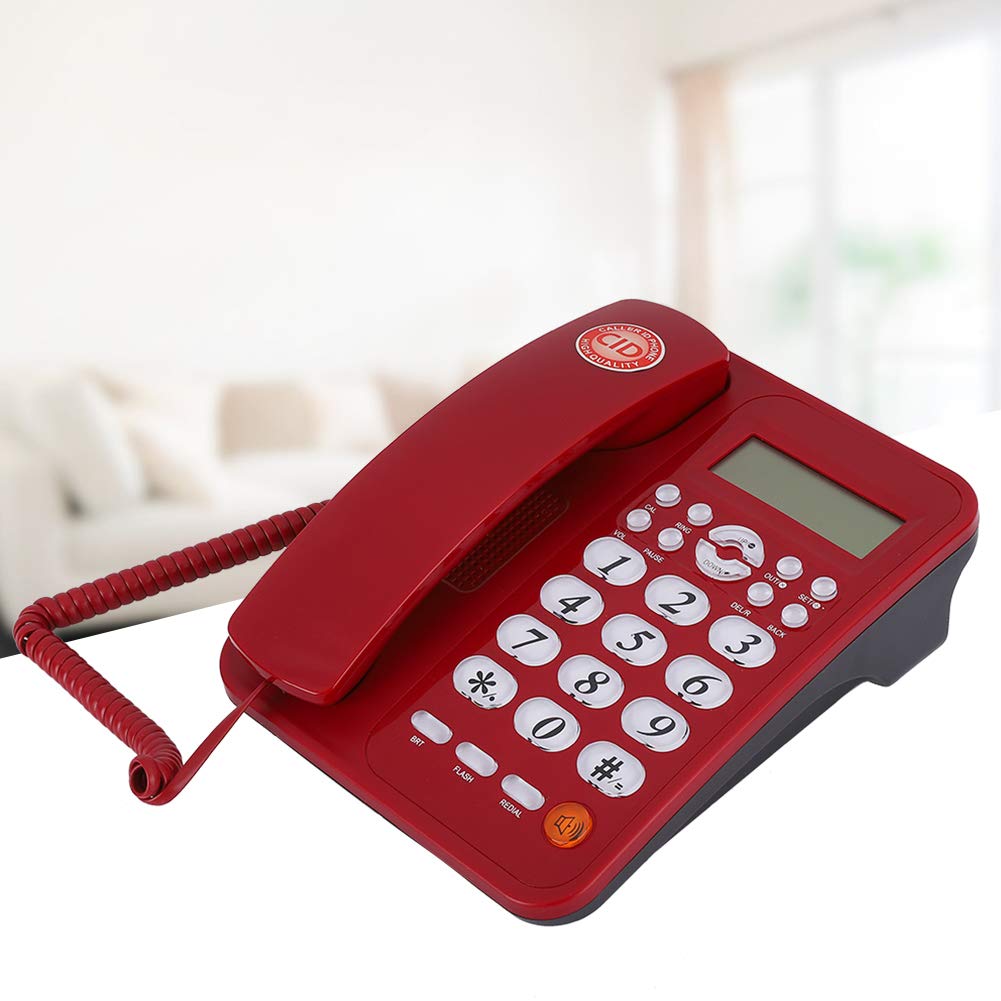 Ejoyous Telefono Cablato Rosso Telefono da Scrivania in ABS con ID Chiamante Display LCD Controllo Volume Montaggio a Parete Fissa Fissa per Uso Desktop in Ufficio Domestico