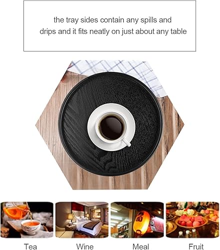 Miniatura 4 de Watris Veiyi Bandeja redonda de madera, bandeja negra sólida, bandeja decorativa de madera para té, café, aperitivos, plato para servir comidas con