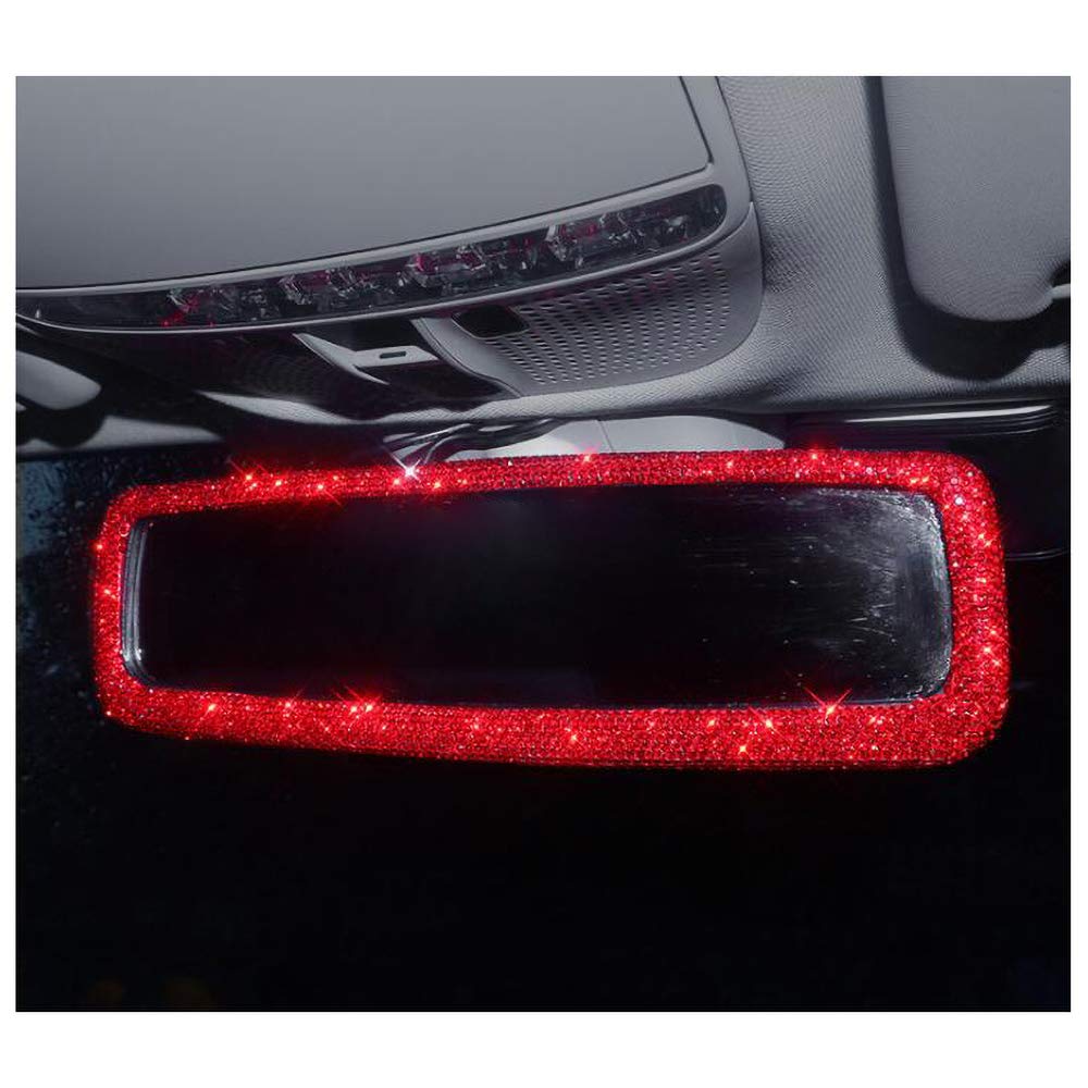 HappyERA Bling Diamond Car Rear View Mirror with Bling Rhinestone Auto Rear View Mirror for Women, Crystal Car Accessories, Great Birthday Holiday Gift - Red
