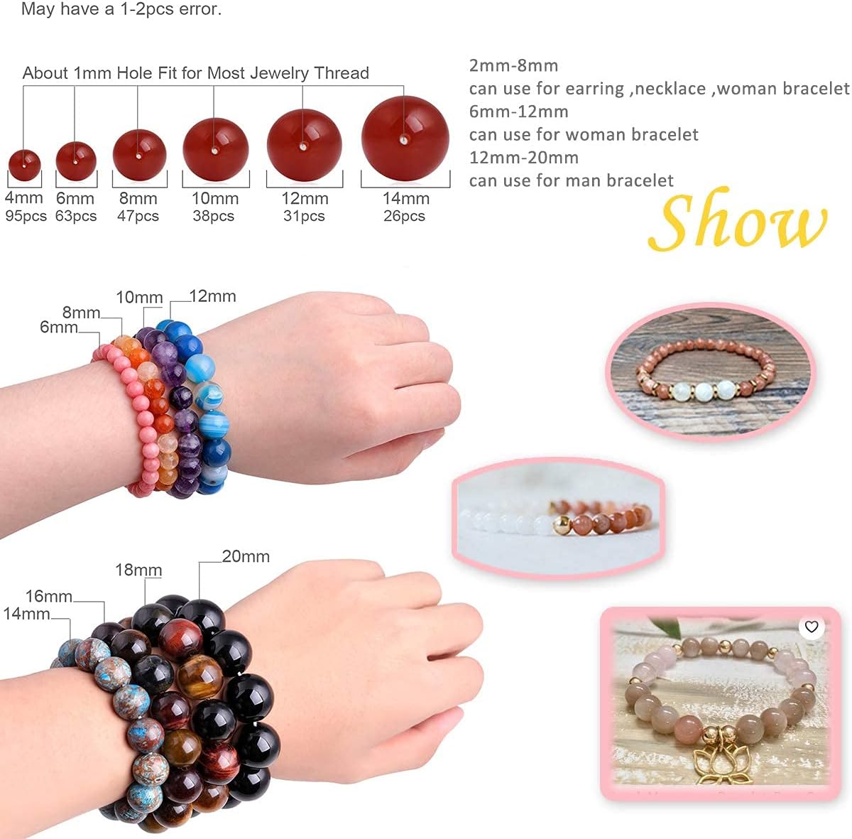 GEM-Inside Moonstone Gemstone Loose Beads Natural Energy Power Beads for Jewelry Making 6mm Round 15 Inches White Moonstone 6mm