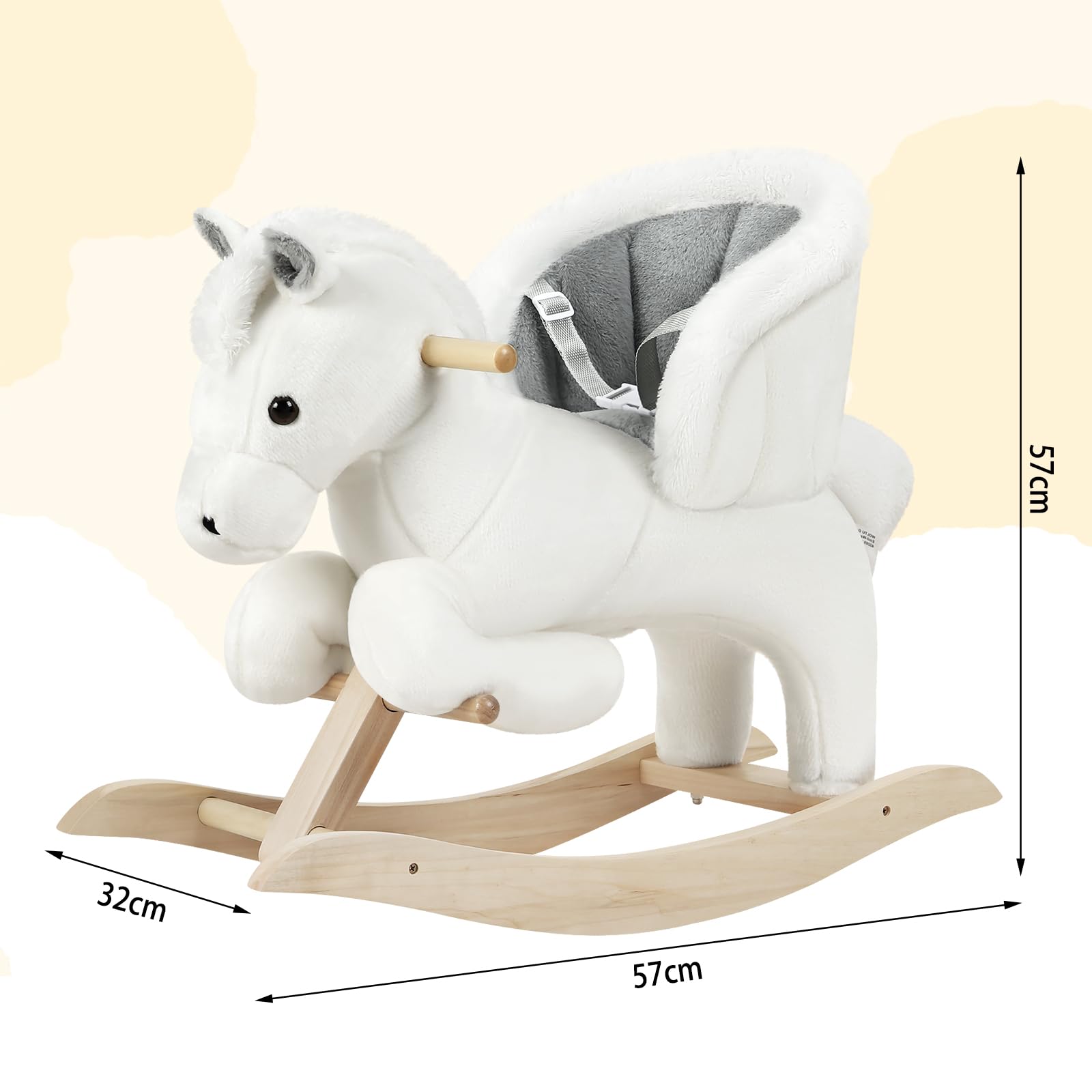 WOLTU Caballito Balancín para Bebés Caballo Mecedora de Madera con Sonidos Caballito Juguete Infantil para Niños de 18 a 36 Meses Caballo Juguete Peluche con Asas, Blanco y Gris