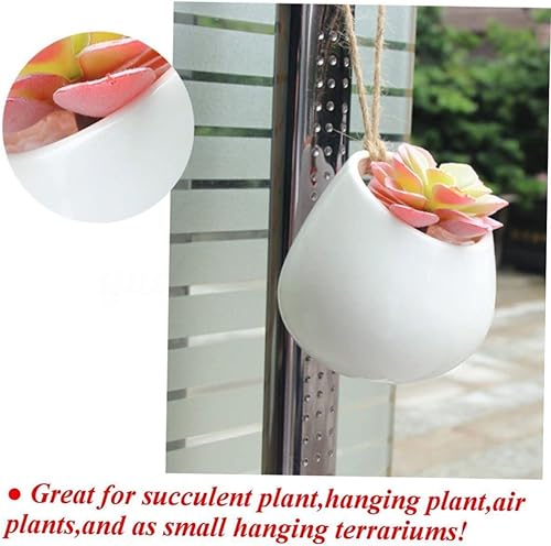 Miniatura 5 de ARTIBETTER 3 juegos de jarrón redondo para colgar en la pared, maceta de cerámica para suculentas, maceta para exteriores, fácil visualización,