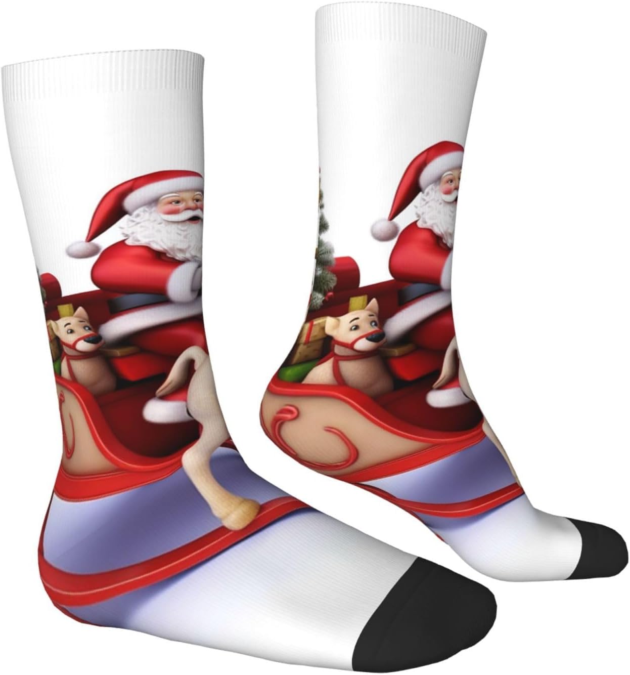 Santa Claus Reindeer Sled Crew Socks for Men Women Moisture Wicking Cushion Athletic Sock Casual Novelty Socks Gift