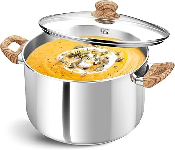 KOCH SYSTEME CS Stainless Steel Stock Pot with Lid, 6 Quart 18/10 Food Grade Soup Pot, Pasta Pot, Tri-Ply Base Cooking Pot for Induction Gas Electric Stoves, Dishwasher Safe Stockpot for Daily Cooking