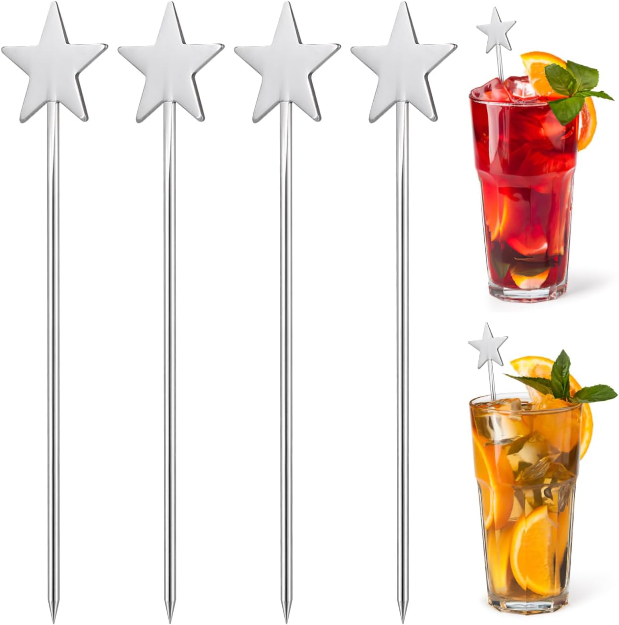Hemoton 10-Pack 4.72 Inch 304 Stainless Steel Star Shaped Fruit Picks Reusable Cocktail Appetizer Dessert Skewers for Party Banquet Home Bar Use
