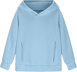 Sudadera con capucha de gran tamaño para niñas de manga larga con bolsillo para bebés y niños, color sólido, camiseta básica suelta